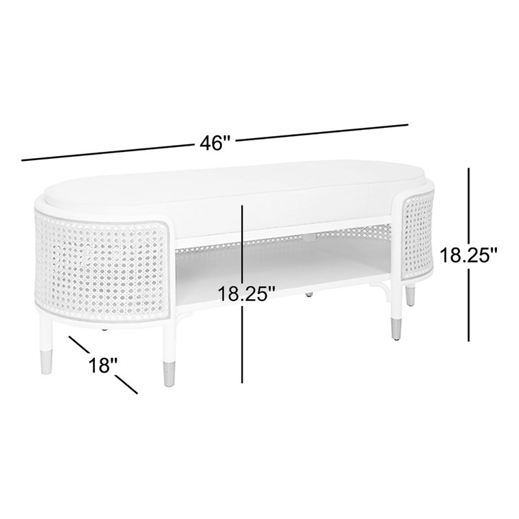 Contemporary White Linen Upholstered Storage Bench 46"