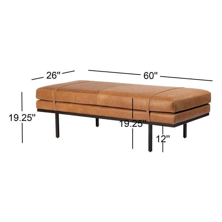 Harris 60'' Black Iron and Top Grain Leather Accent Bench