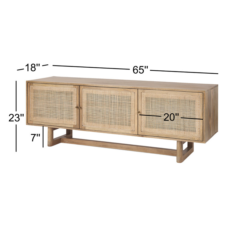 Light Brown Cane Front Media Console with Cabinet