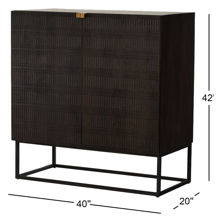 Vintage Brown Solid Wood Bar Cabinet with Iron Knobs