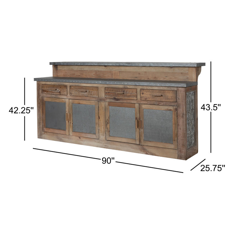 90'' Reclaimed Wood and Metal Rustic Home Bar