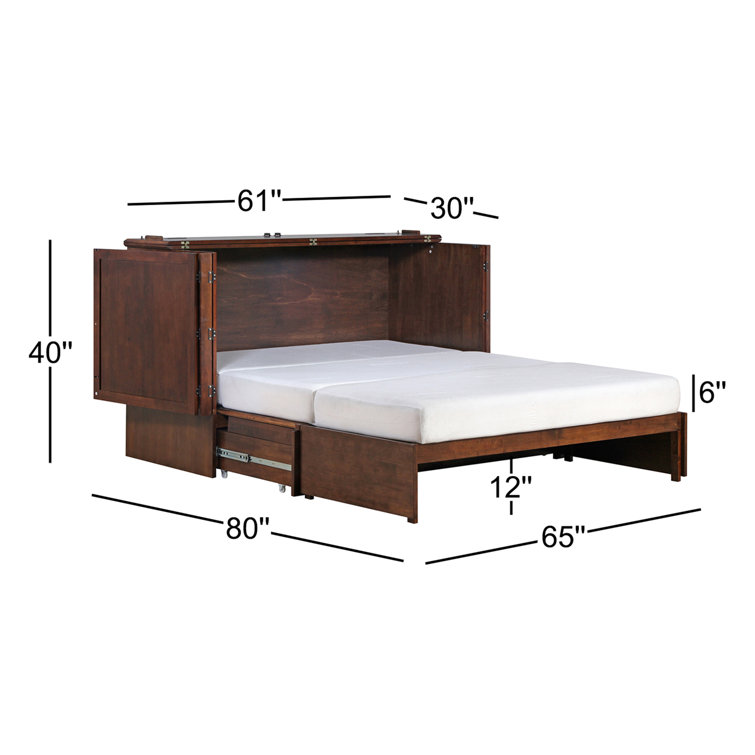 Queen Tobacco Wood Frame Murphy Bed with Storage Drawers