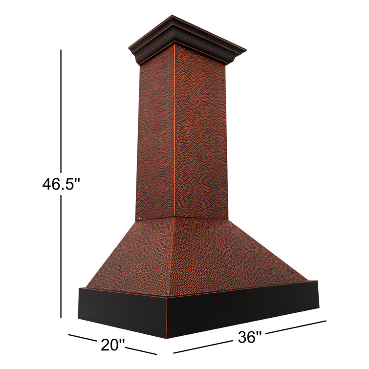 36" Hand-Hammered Copper Wall Mount Range Hood with Charcoal Filter