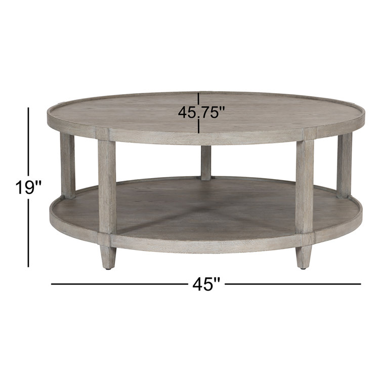 Transitional Cerused Oak Round Coffee Table with Storage in Pewter Gray