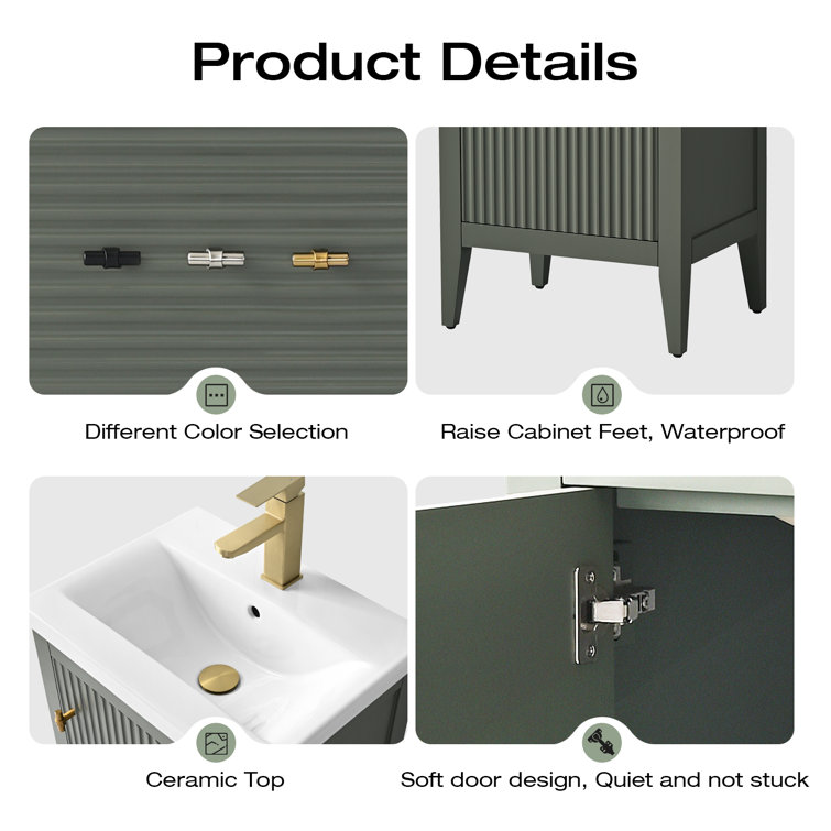 20'' Linear Vintage Green Single Bathroom Vanity with White Ceramic Top