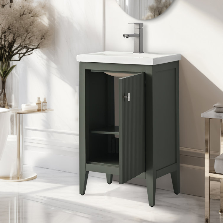 20'' Linear Vintage Green Single Bathroom Vanity with White Ceramic Top