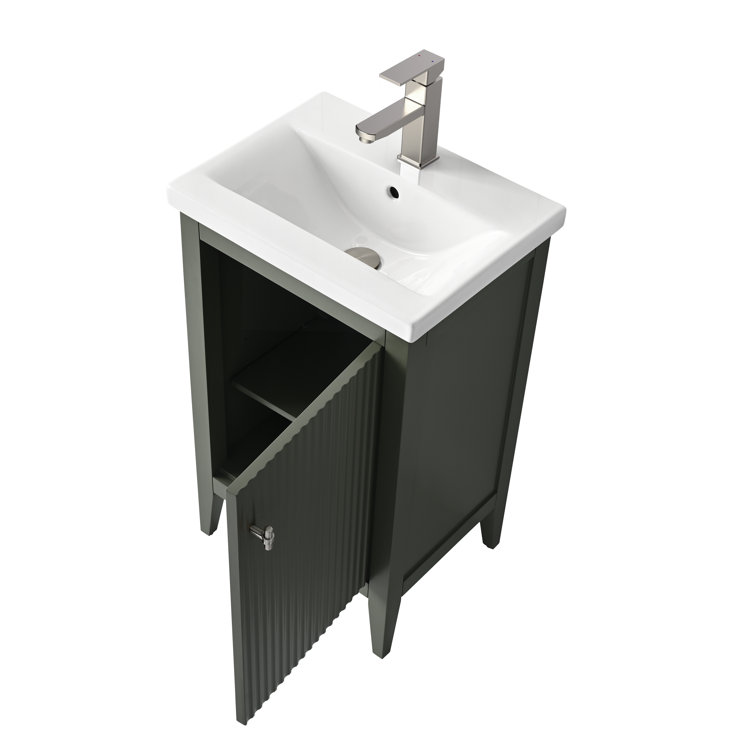 20'' Linear Vintage Green Single Bathroom Vanity with White Ceramic Top