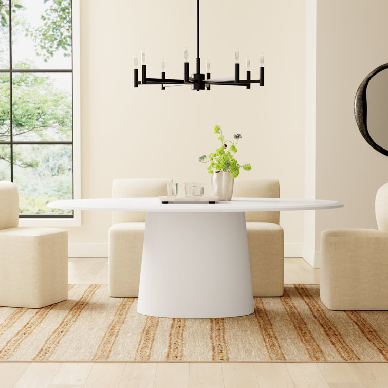 Contemporary Mid-Century 78'' Oval Wood Dining Table in Matte White