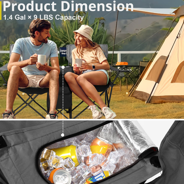 Black Portable Two-Person Fishing Chair with Removable Umbrella
