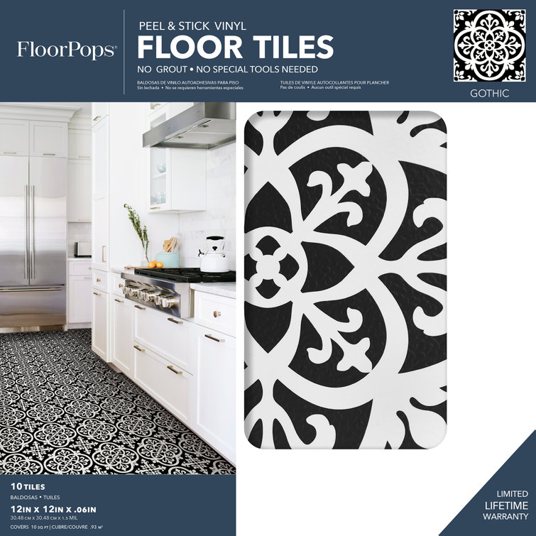 Black and White Gothic Peel & Stick Vinyl Floor Tiles