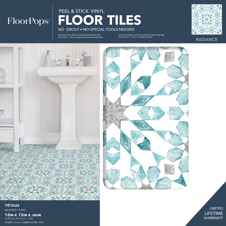 Radiance Aqua and Gray Vinyl Peel & Stick Floor Tiles
