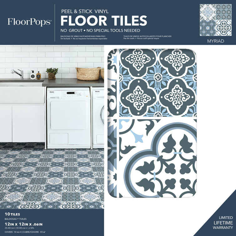 Myriad Blue and Gray Mosaic Peel & Stick Floor Tiles