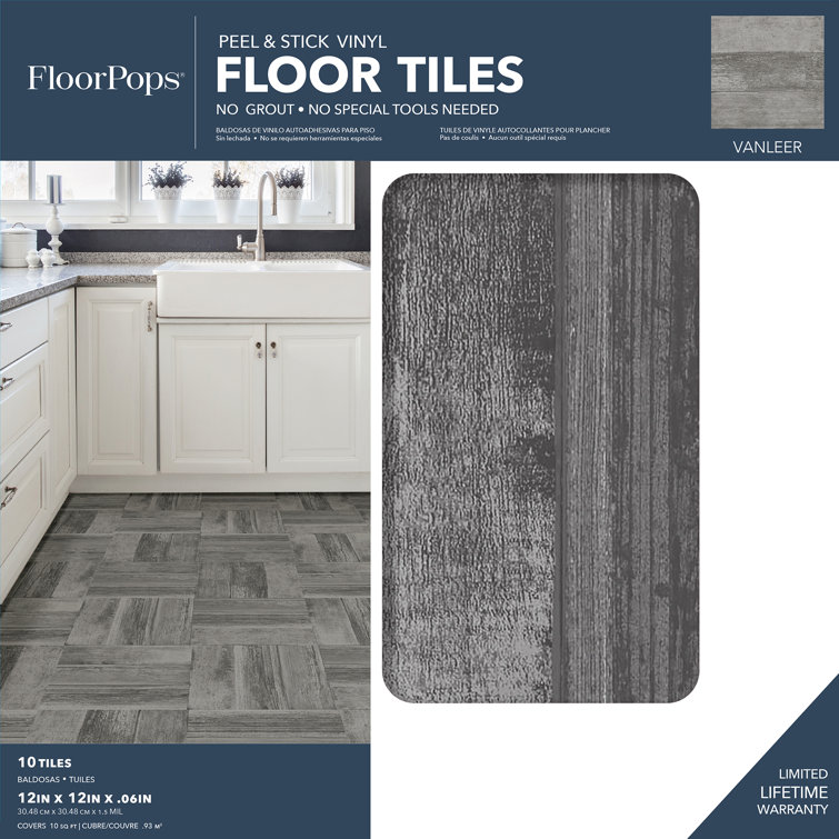 Vanleer Grey 12" x 12" Peel & Stick Vinyl Floor Tiles