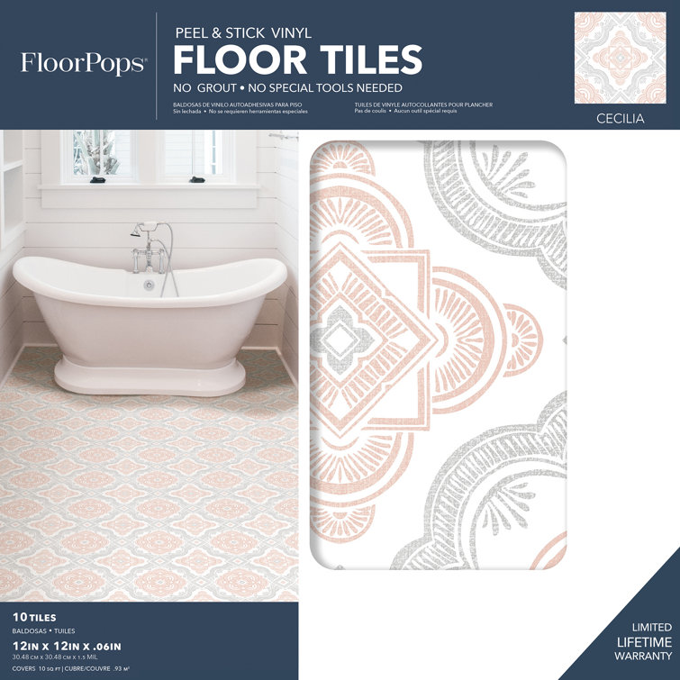 Cecilia 24" x 60" White and Gray Vinyl Peel and Stick Floor Tiles