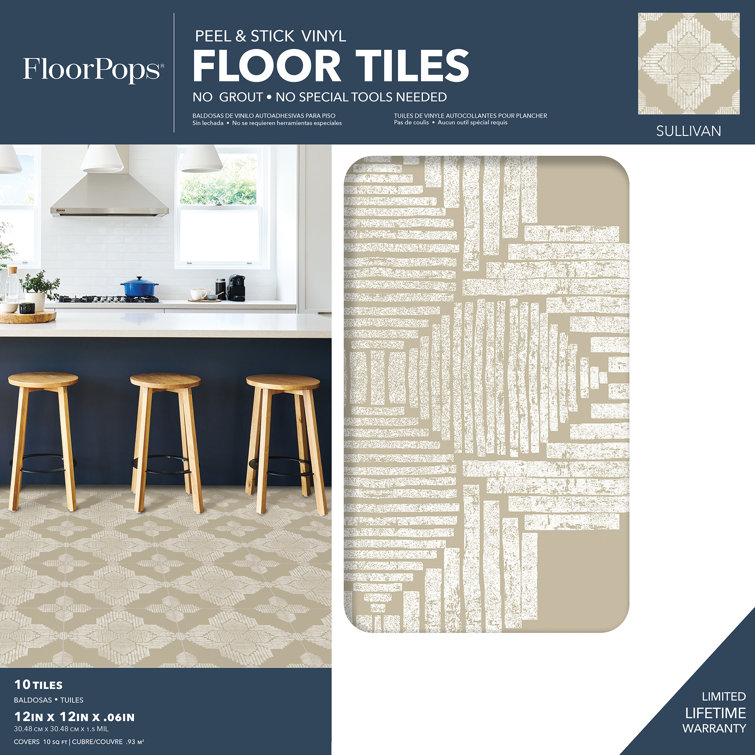 12'' x 12'' White and Beige Vinyl Peel and Stick Floor Tiles
