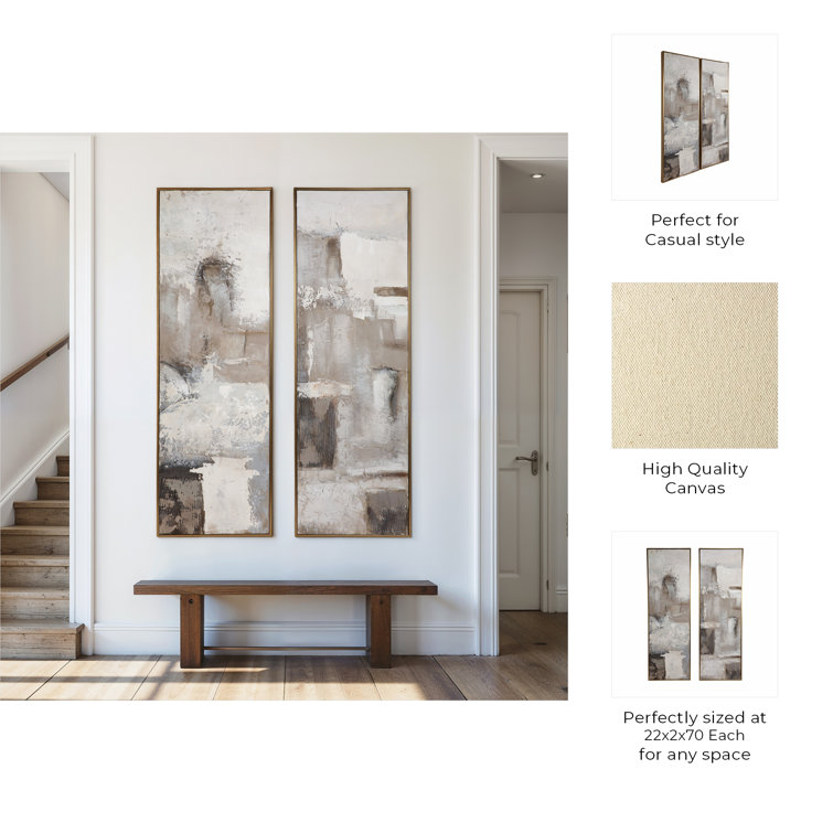 Large Abstract Gray and Beige Handpainted Canvas Wall Art Set