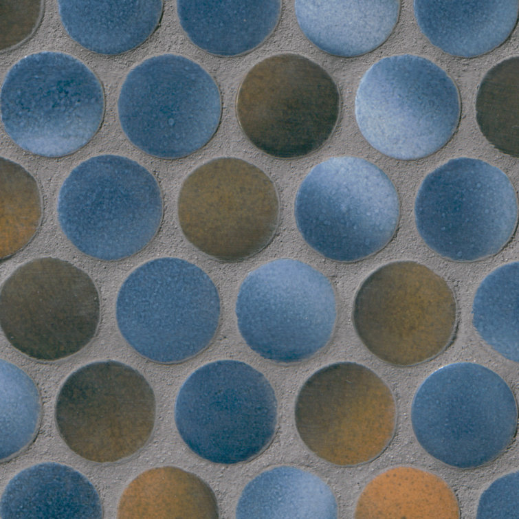 Azul Glossy Penny Round Porcelain Mosaic Tile 12" x 13"