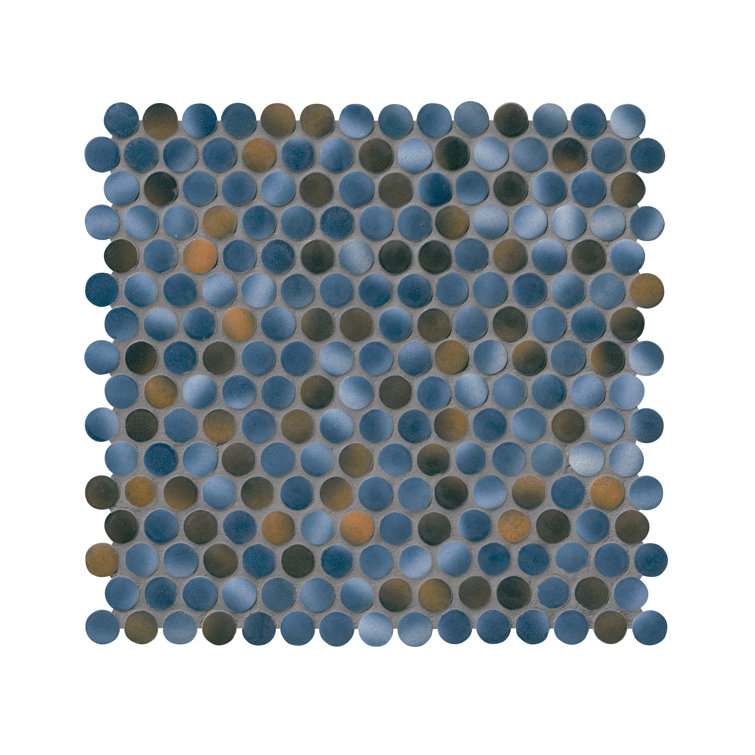Azul Glossy Penny Round Porcelain Mosaic Tile 12" x 13"