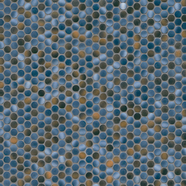 Azul Glossy Penny Round Porcelain Mosaic Tile 12" x 13"