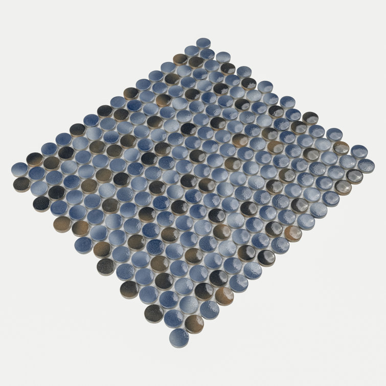Azul Glossy Penny Round Porcelain Mosaic Tile 12" x 13"