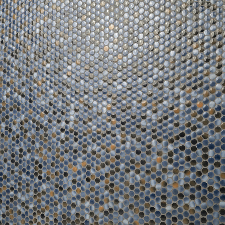 Azul Glossy Penny Round Porcelain Mosaic Tile 12" x 13"