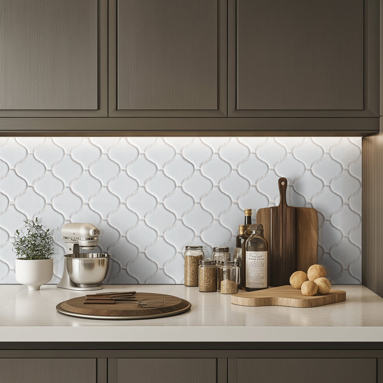 Bianco White Ceramic Arabesque Mosaic Wall Tile