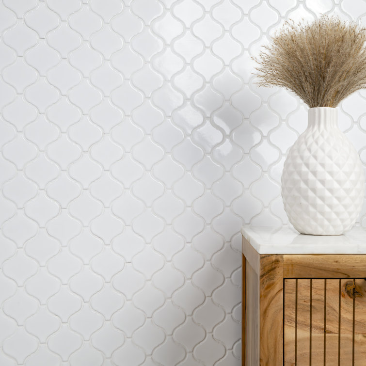Bianco White Ceramic Arabesque Mosaic Wall Tile