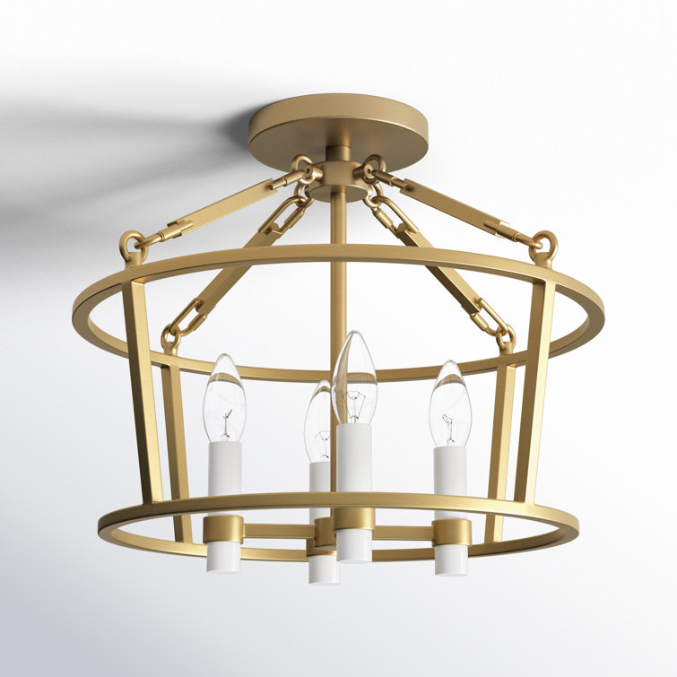 Burnished Brass 4-Light Semi Flush Mount with Clear Silver Wire