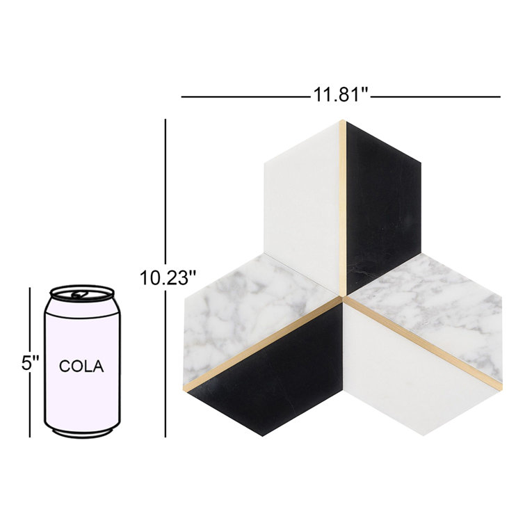 Millenium Nero Polished Marble and Brass Hexagon Mosaic Tile