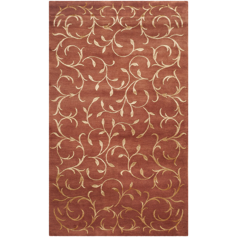 Hand-Knotted Red Floral Wool and Silk 8' x 10' Rug