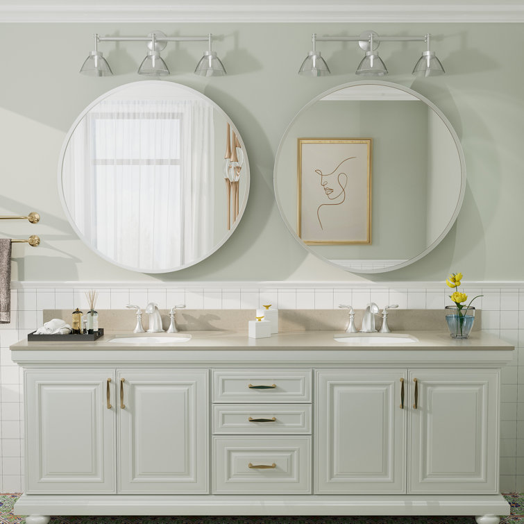 32" Round Silver Aluminum Vanity Mirror with Frosted Frame