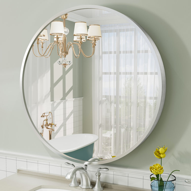 32" Round Silver Aluminum Vanity Mirror with Frosted Frame