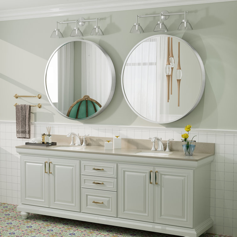 32" Round Silver Aluminum Vanity Mirror with Frosted Frame