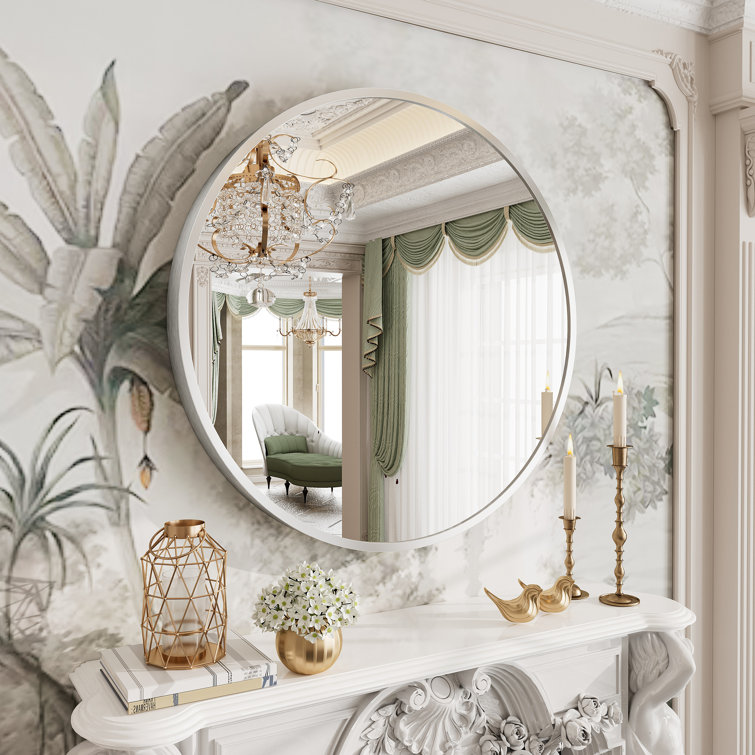 32" Round Silver Aluminum Vanity Mirror with Frosted Frame