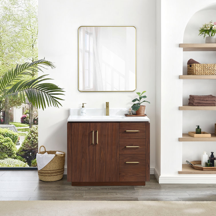 San 42'' Natural Walnut Single Bathroom Vanity with Gold Hardware
