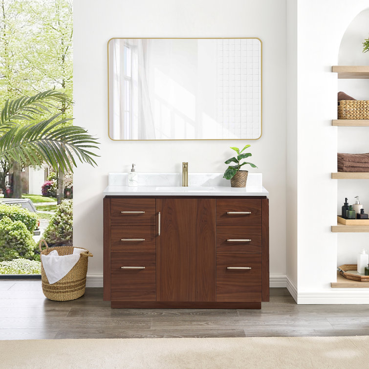 San 48'' Natural Walnut Single Bathroom Vanity with White Stone Top