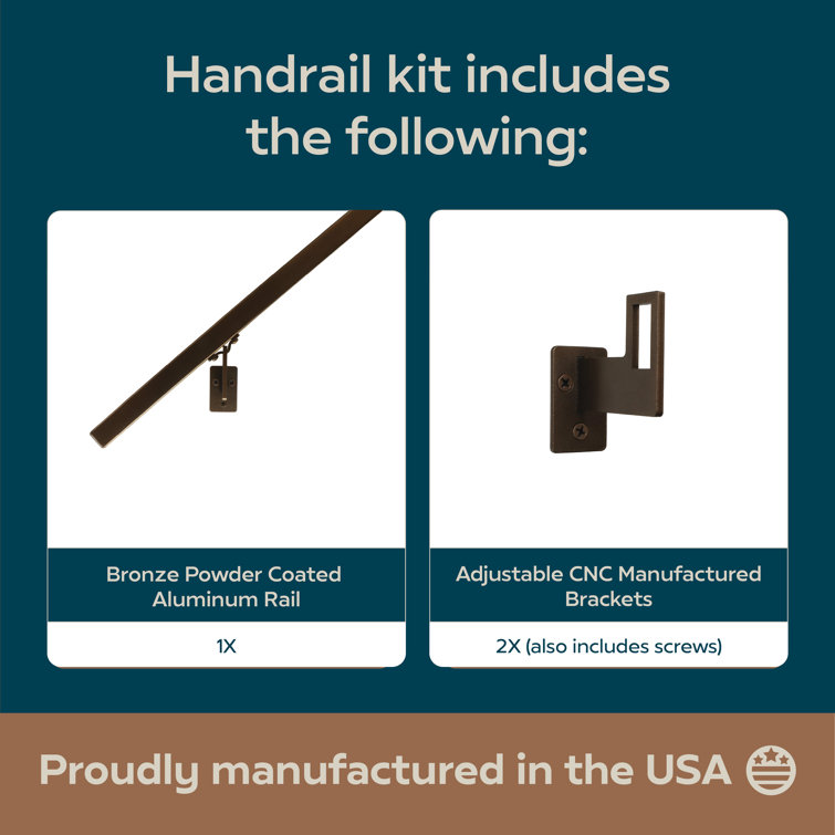 Modern Black Aluminum Handrail Kit with Adjustable Steel Brackets, 6 Feet