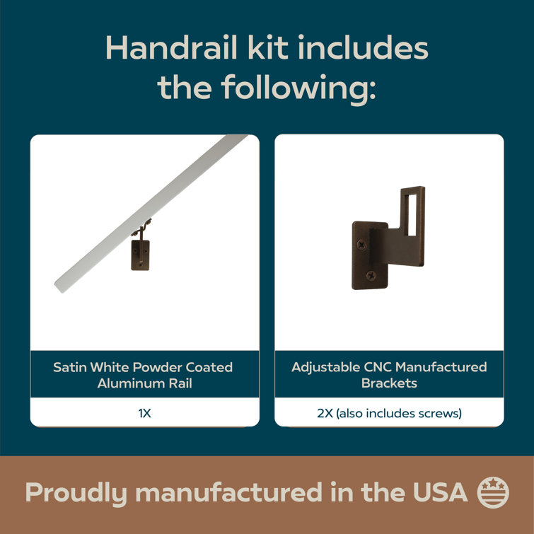 Modern Black Aluminum Handrail Kit with Adjustable Steel Brackets, 6 Feet