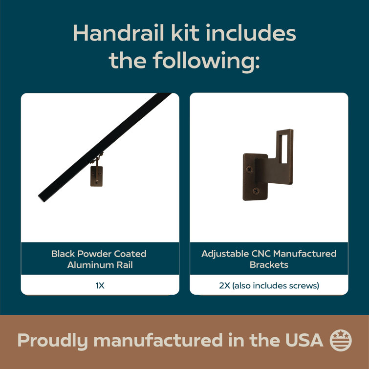 Modern Black Aluminum Handrail Kit with Adjustable Steel Brackets, 6 Feet
