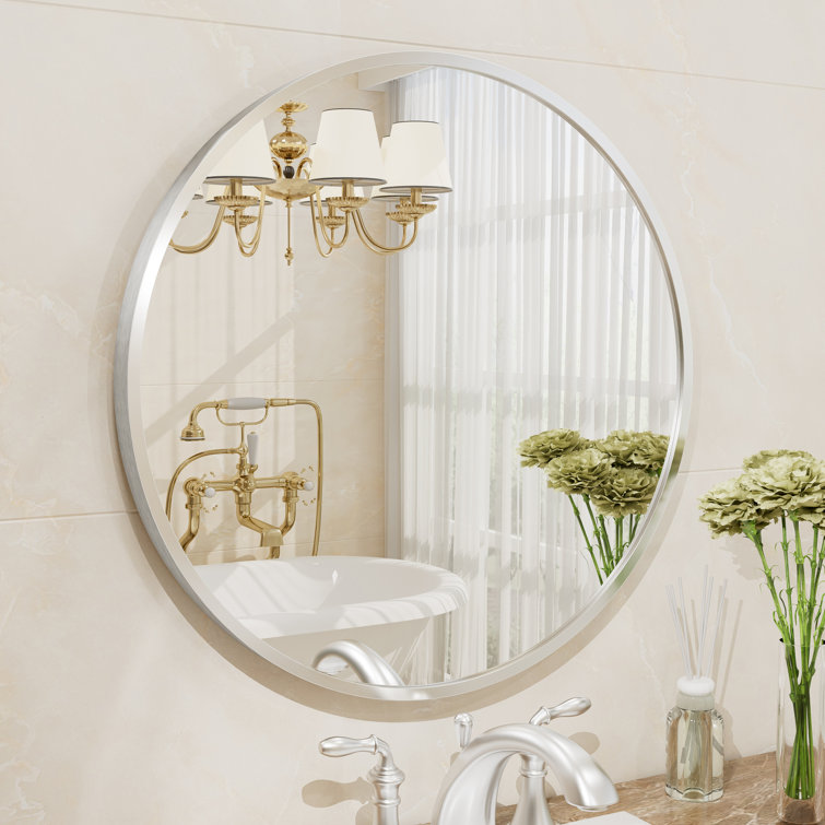 18" Round Silver Aluminum Vanity Mirror with Fog-Free Finish