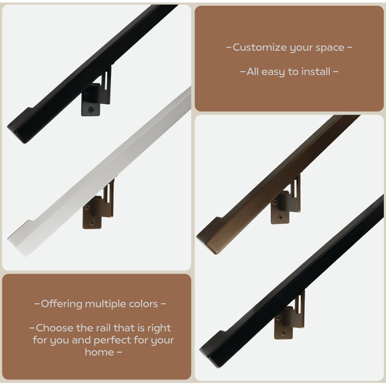 Modern Black Aluminum Handrail Kit with Adjustable Steel Brackets, 6 Feet