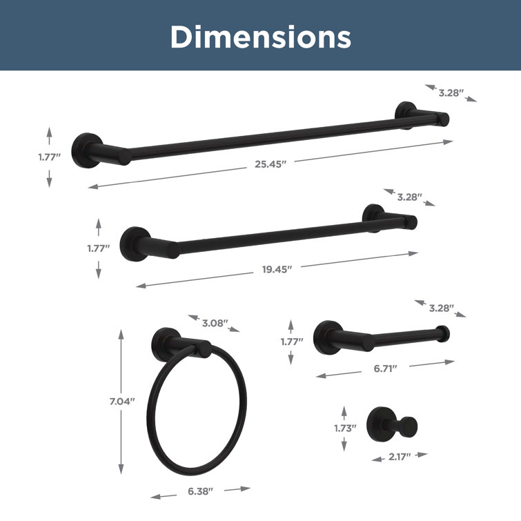 Wake Matte Black 5-Piece Metal Bathroom Hardware Set