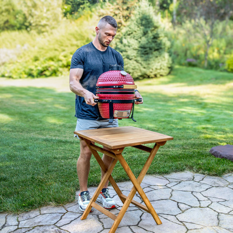 Red Ceramic Tabletop Kamado Charcoal Grill with Smoker