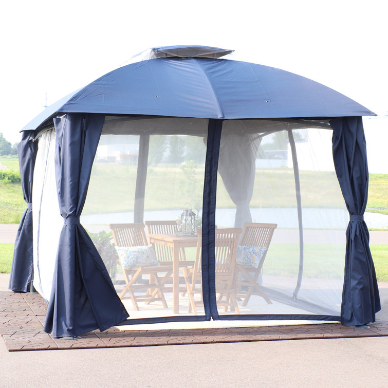 Navy Steel Frame Square Patio Gazebo with Polyester Roof