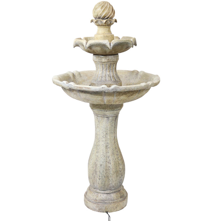 Earth Finish Solar Powered 2-Tier Outdoor Fountain with LED Light