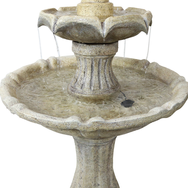 Earth Finish Solar Powered 2-Tier Outdoor Fountain with LED Light
