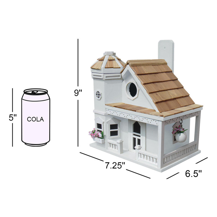 White Flower Pot Cottage Birdhouse with Poly-Resin Details