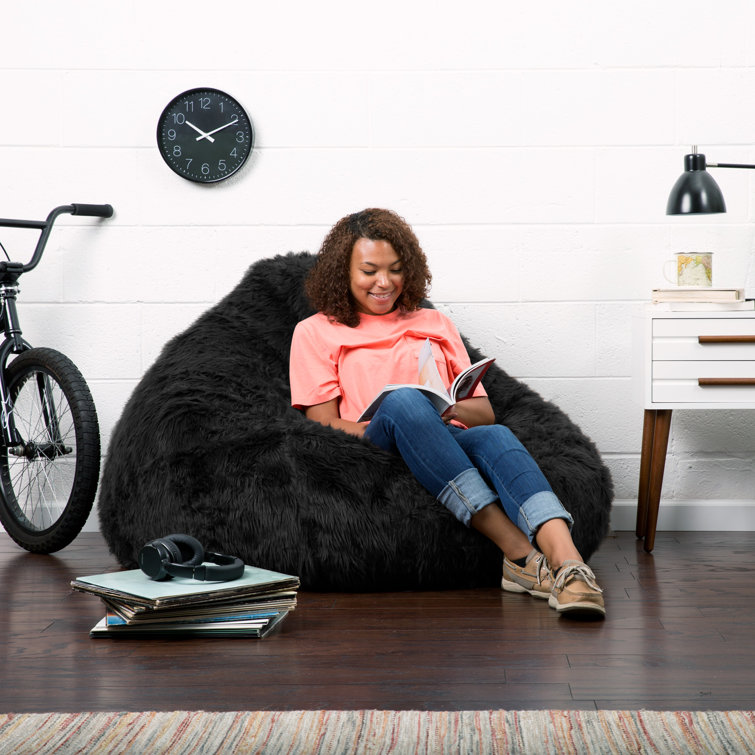 Gray Shag Teardrop Bean Bag Chair with Removable Cover