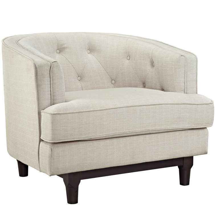 Beige Barrel Polyester Armchair with Walnut Legs