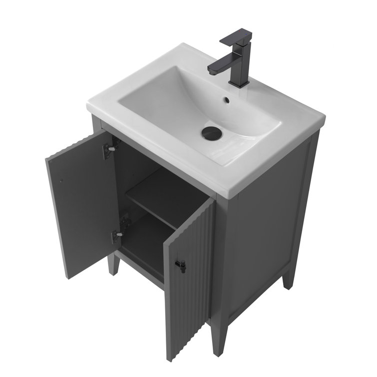 Gray Single Freestanding Bathroom Vanity with Ceramic Top